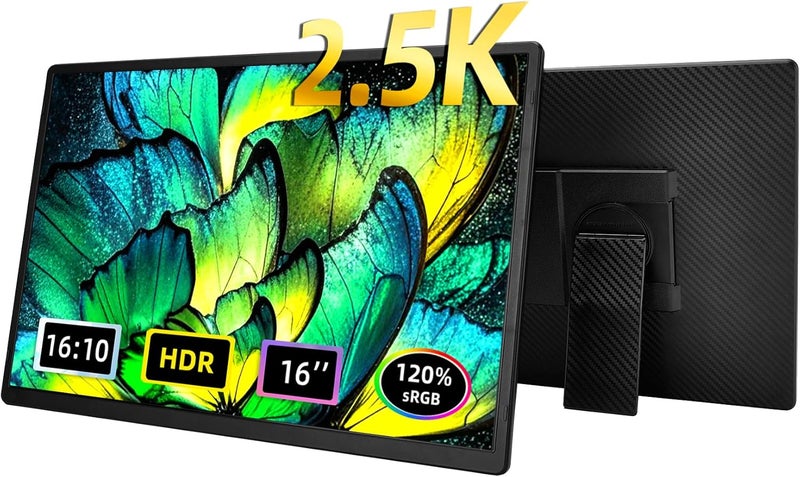 Aouker 2.5K Portable Monitor for Laptop - 16 inch QHD Laptop Screen Extender 120% sRGB Wide Color HDR HDMI USB C Travel External Display with Kickstand Gaming Monitor for Computer PC Phone Game Console - Image 1